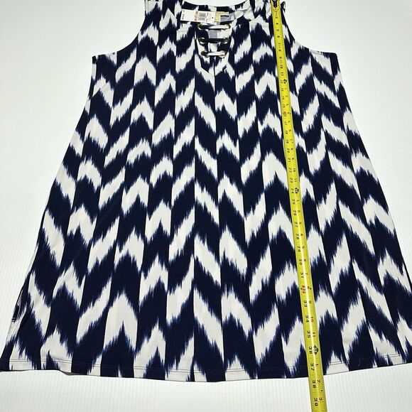Michael Kors womens dress size 2X Lace Up Neck Sleeveless Navy White Ikat NWT - Picture 7 of 8